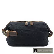 【US.STYLE】首爾時尚蠟染帆布X瘋馬皮雅痞手拿包(紳士黑)