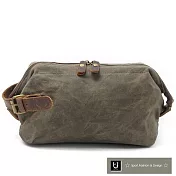 【US.STYLE】首爾時尚蠟染帆布X瘋馬皮雅痞手拿包(軍綠)