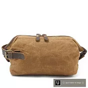 【US.STYLE】首爾時尚蠟染帆布X瘋馬皮雅痞手拿包(卡其棕)