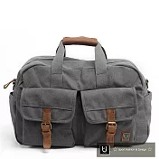 【US.STYLE】旅行袋大容量旅行包帆布配真皮手提建身運動包(品味灰)