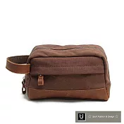 【Zoe’s】美式街頭蠟染帆布X瘋馬皮手拿包(時尚棕)