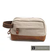 【Zoe’s】美式街頭蠟染帆布X瘋馬皮手拿包(品味白)