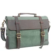 【Zoe’s】英倫手感瘋馬皮配帆布雅痞公事包(淺綠)