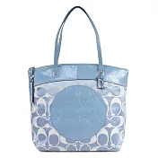 COACH 新款C Logo壓印漆皮飾邊肩背大方包 (預售+訂購)藍色