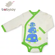 美國 Babysoy  有機棉開襟式長袖包屁衣 508  綠邊烏龜  0-3M