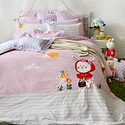 義大利Fancy Belle 雙人貼布繡防蹣抗菌吸濕排汗兩用被床包組-貝拉兔郊遊趣