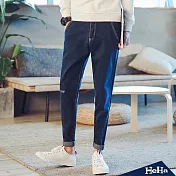<現貨+預購>長褲拼色縫線牛仔長褲三色-HeHa-L（深藍）