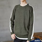 <現貨+預購>袖子拼色男士針織上衣三色-HeHa-XL（軍綠）