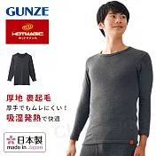【日本郡是Gunze】日本製 彈性機能高保暖 輕柔裏起毛 發熱衣 衛生衣- 男(M~LL) 微高領-灰黑M