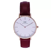 DW Daniel Wellington 經典中的珍貴收藏時尚優質皮革腕錶-紅色+玫瑰金/32mm-DW00100265