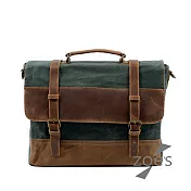 【Zoe s】雅痞商務蠟染帆布X瘋馬皮郵手提斜背兩用公事包(淺綠)