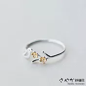 【Sayaka紗彌佳】925純銀文創風格梅花枝葉燕子開口戒