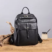 【Solomon皮件】假期 手工皮革多功能拉鍊後背包 禮物-黑