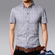 <現貨+預購>襯衫 棉質格紋短袖襯衫 三色-HeHa-M（灰色）