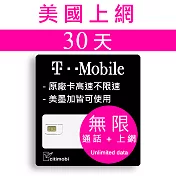 美國T-Mobile - 高速4G LTE不降速無限上網預付卡(可加拿大墨西哥漫遊)