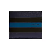 COACH條紋配色PVC皮革短夾-藍黑 (現貨+預購)藍黑