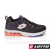 LOTTO 義大利 女 編織氣墊跑鞋3US6 黑/珊瑚橘
