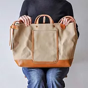 TEHA’AMANA｜大容量首選 日本職人手作斜背/手提兩用帆布真皮包米色