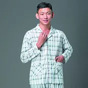 【皮爾卡登】國民領格狀涼絲棉長袖睡衣褲 (多尺寸可選)m灰藍