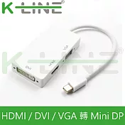 K-Line 三合一視頻轉接線Mini DP to HDMI VGA DVI (橫式/白)