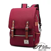 DF BAGSCHOOL - 韓版經典型男款雙皮飾後背包-共4色酒紅色