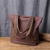 【Solomon皮件】機能帆布皮格手提包 環保購物袋 肩背書包大容量收納-紅咖