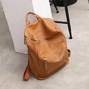 【Solomon 皮件】真皮牛革輕型後背包 上掀式拉鍊設計 男包女包 禮物 軍事背包 大容量收納駝