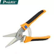 臺灣製ProsKit寶工AISI410不鏽鋼200mm剪刀8PK-SR007(TPR防滑大長省力長手把)適園藝皮革地毯薄鋁板塑膠管