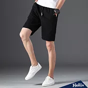<現貨+預購>男士休閒棉麻五分短褲五色-HeHa-4XL（黑色）
