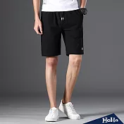 <現貨+預購>男士腰圍抽繩棉麻五分短褲四色-HeHa-3XL(黑色）