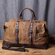 【Solomon皮件】防水帆布旅行包袋  機能帆布皮革大行李包 附背帶可肩背-卡其