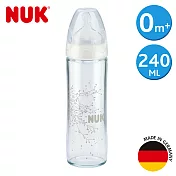 德國NUK-輕寬口徑玻璃奶瓶240ml-附1號中圓洞矽膠奶嘴0m+(顏色隨機出貨)