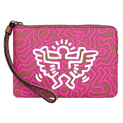 COACH 印花圖騰PVC皮革拉鍊手拿包-咖啡白（現貨＋預購）咖啡白