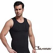 【Charmen】竹炭工型交叉挺背束胸背心 男性塑身衣 L(黑色)