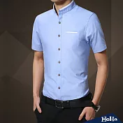 <現貨+預購>拼接立領假口袋短袖襯衫四色-HeHa-2XL（淺藍色）