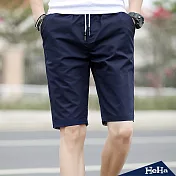 <現貨+預購>造型反折抽繩綁帶五分短褲 四色-HeHa-XL（深藍色）