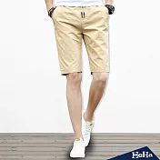 <現貨+預購>造型反折抽繩綁帶五分短褲四色-HeHa-XL（卡其色）