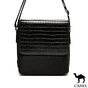 CAMEL - 奢華雅緻配牛皮荔枝紋休閒直式側背包黑