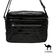 CAMEL - 奢華品味牛皮鱷魚紋雅痞斜側背包黑