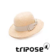 tripose 都會清新-100% Raffia入門款圓頂寬飾帶草帽  飾帶-米色
