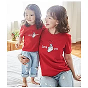 啾咪親親短袖上衣親子裝情侶裝(女大人)S紅色