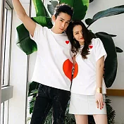 大紅愛心一半半短袖T恤親子裝情侶裝（女大人）S白色