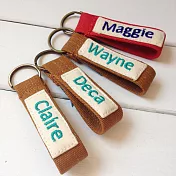 WaWu 客製化商品*單面刺繡字帆布鑰匙圈帶 (土地黃繩+湖綠字)