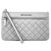 MICHAEL KORS 菱格紋皮革拉鍊手拿包（大）-灰色（現貨+預購）灰色