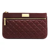 MICHAEL KORS 菱格紋皮革拉鍊手拿包（大）-酒紅（現貨+預購）酒紅