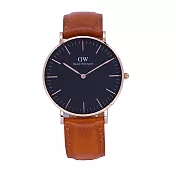 DW Daniel Wellington 經典中的獨特時尚優質麝香型咖啡皮革腕錶-黑+玫瑰金/40mm-DW00100126
