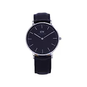 Daniel Wellington 經典中的珍貴收藏時尚優質皮革腕錶-黑+銀殼/36mm-DW00100145