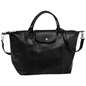 Longchamp Pliage Cuir小羊皮手提肩背包(M短把/黑色)