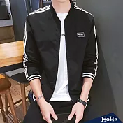 <現貨+預購>條紋拼接立領棒球薄款外套 四色-HeHaL（黑色）