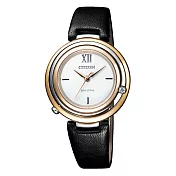 CITIZEN L 光動能晶鑽圓環腕錶-金X黑皮帶-EM0656-15A